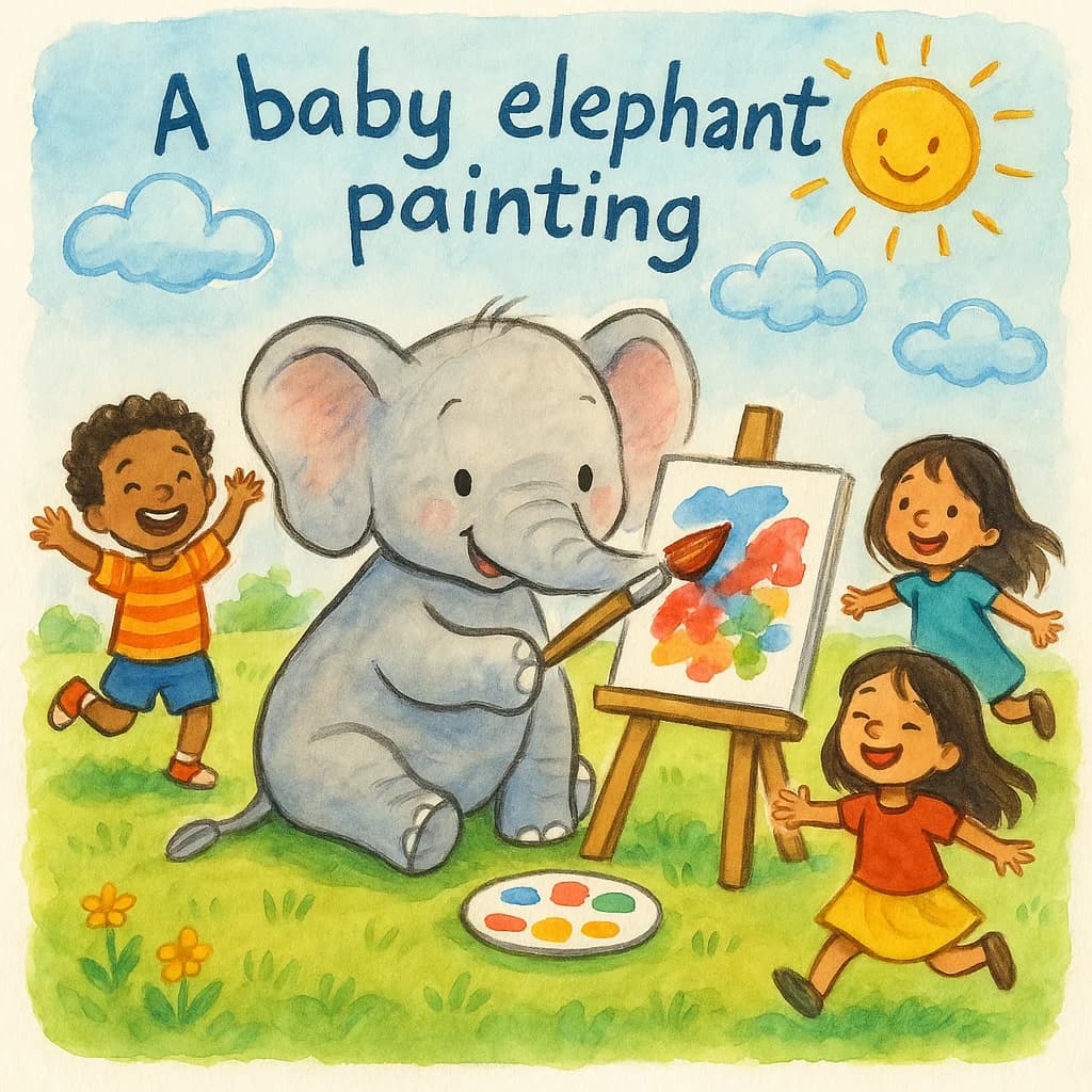 Baby elephant learning to paint