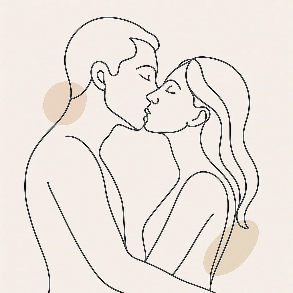 Romantic couple kissing line art