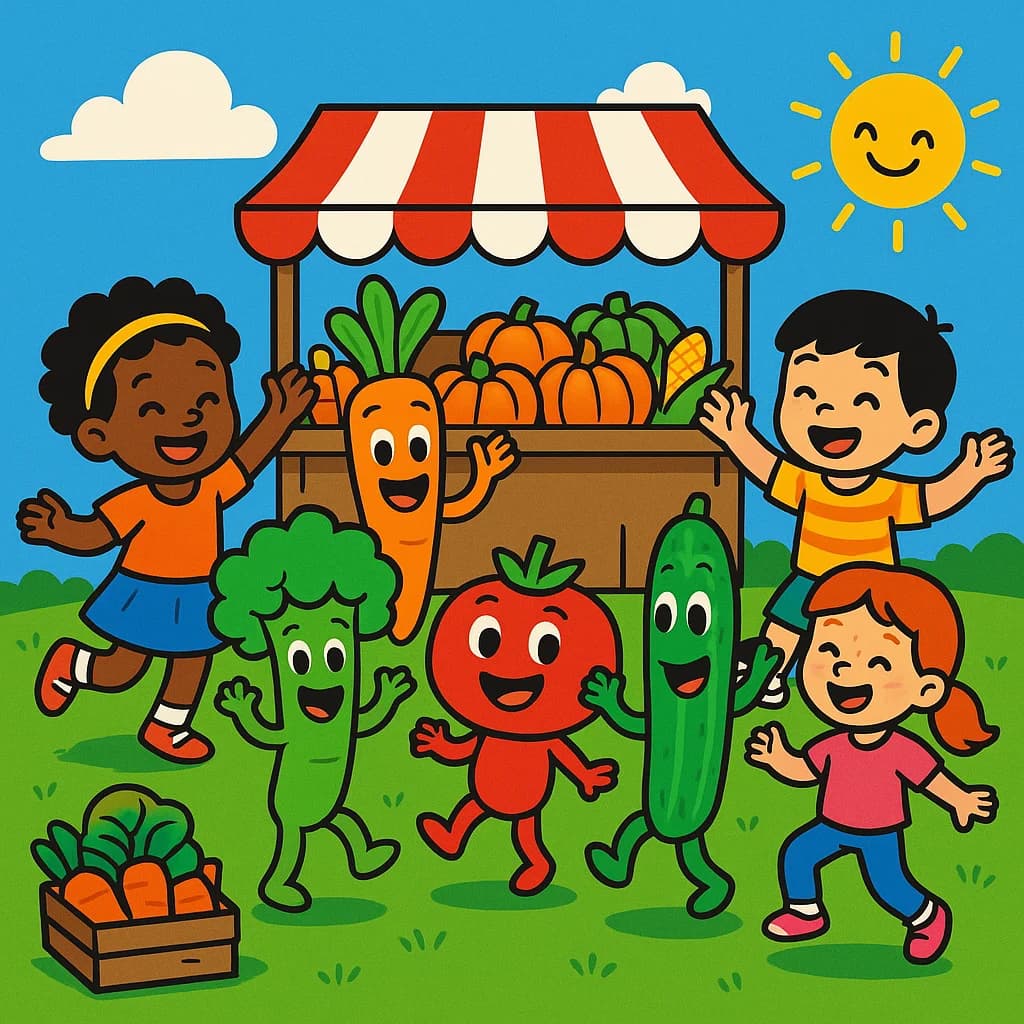 Happy vegetables dancing together