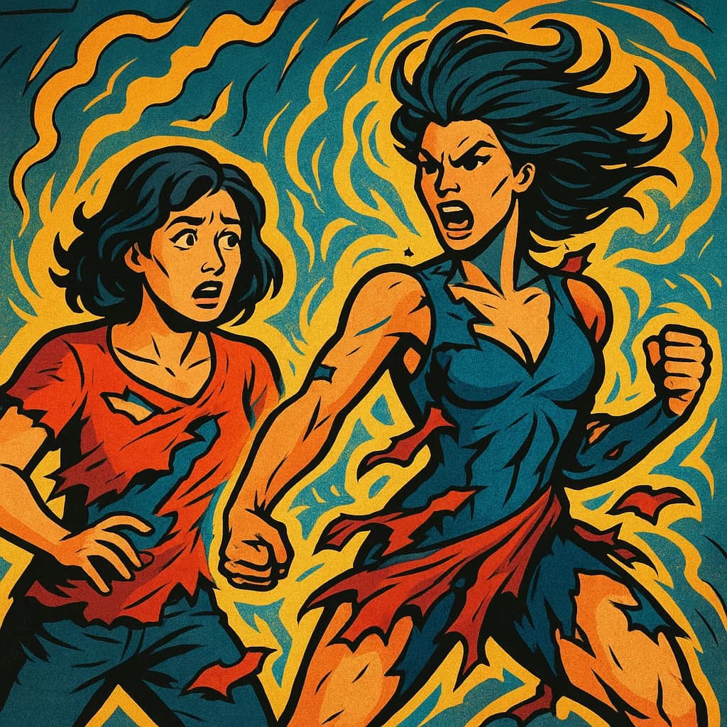 Powerful female superhero comic art