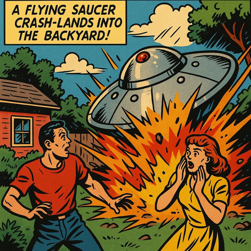 UFO flying saucer comic book scene