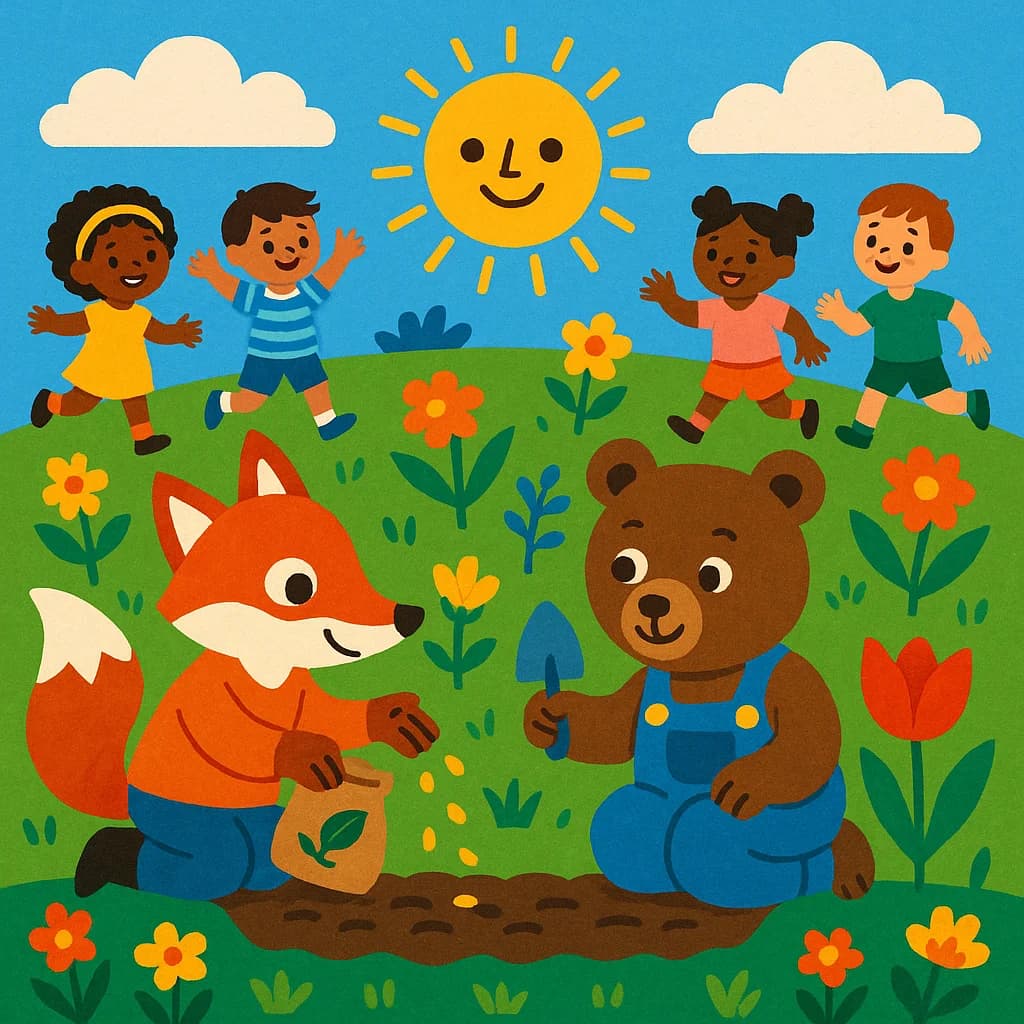 Fox and bear woodland friendship