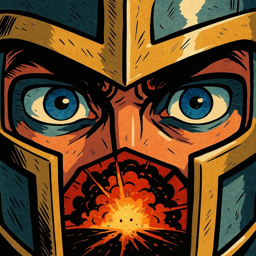 Dramatic hero close-up in comic style