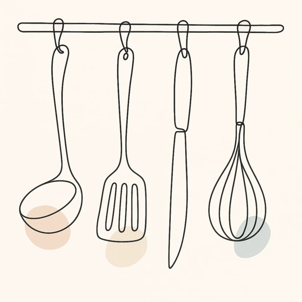 Kitchen utensils line drawing