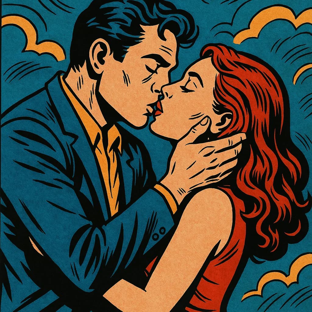 Romantic love scene comic