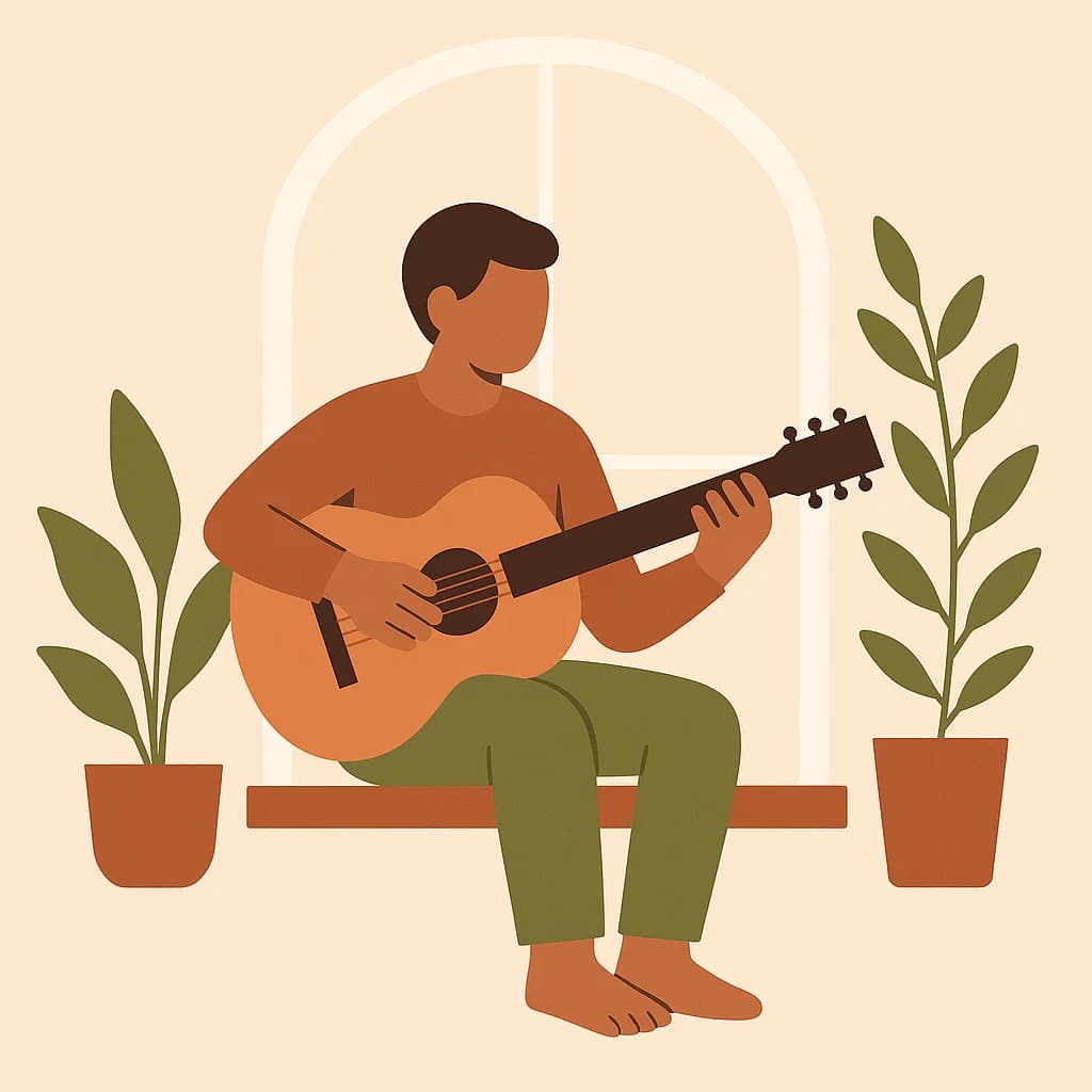 Musician playing guitar flat style