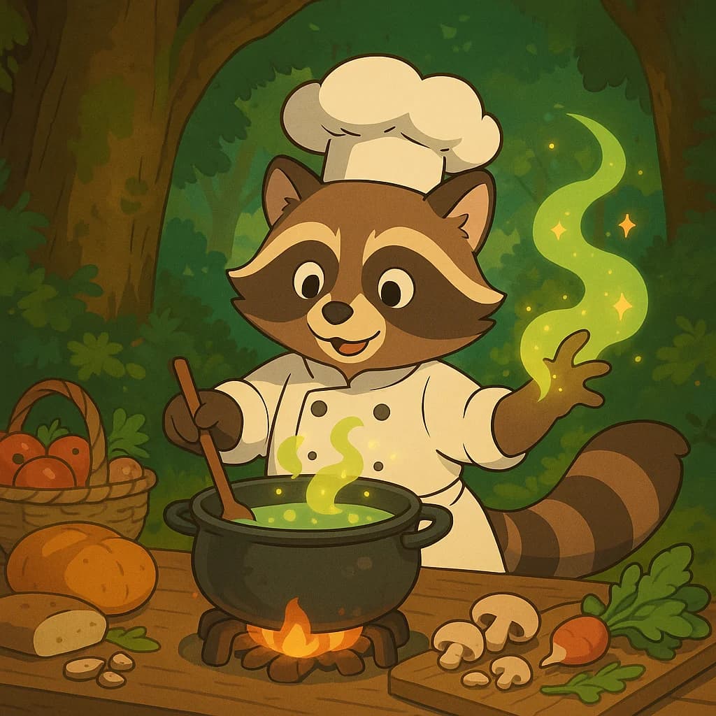 Raccoon chef cooking