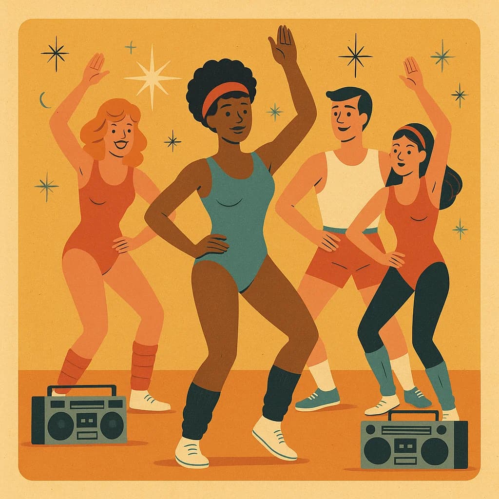 1980s style aerobic fitness class