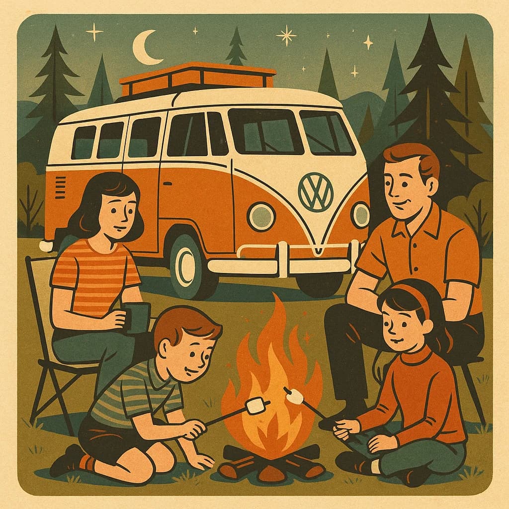 Retro family camping adventure