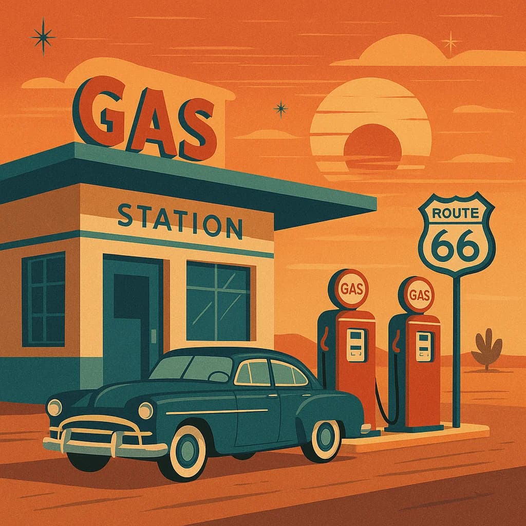 Classic roadside gas station