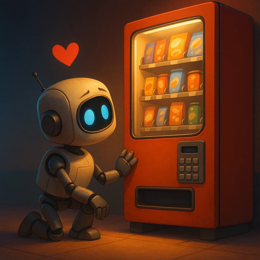 Robot character in love animated style
