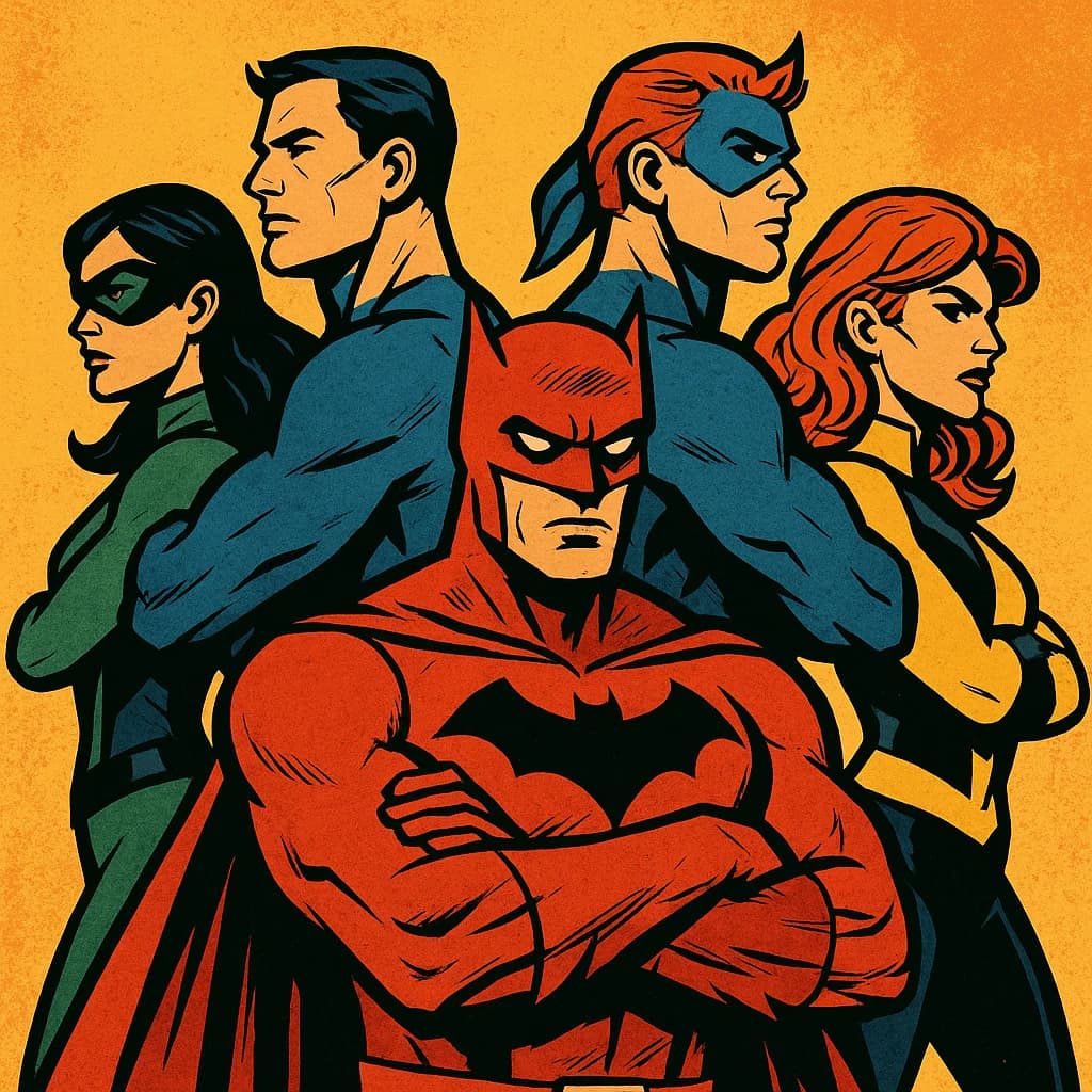 Superhero team in comic book art style