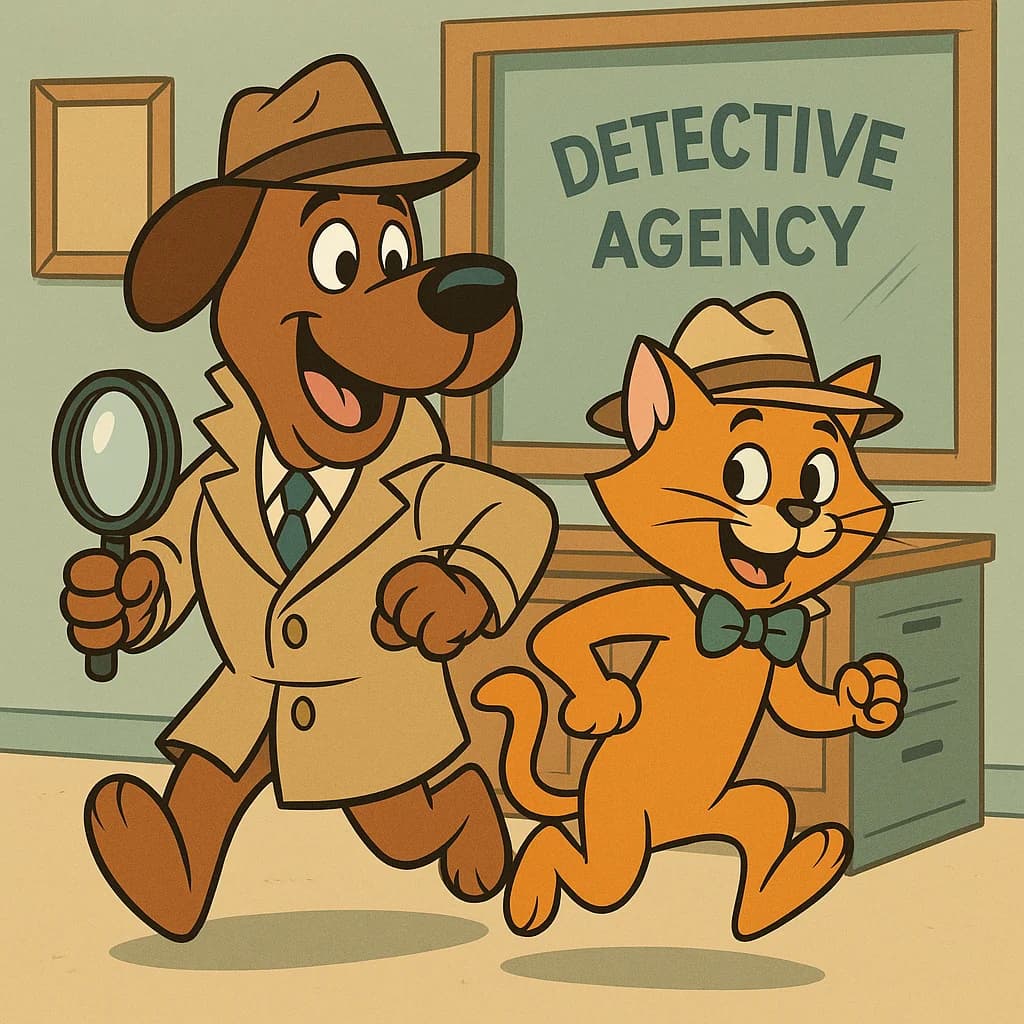 Animated dog and cat conversation scene