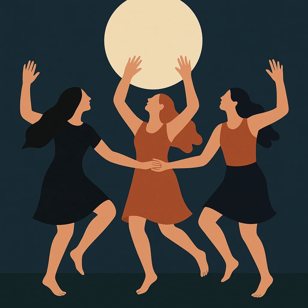 Three women dancing celebration