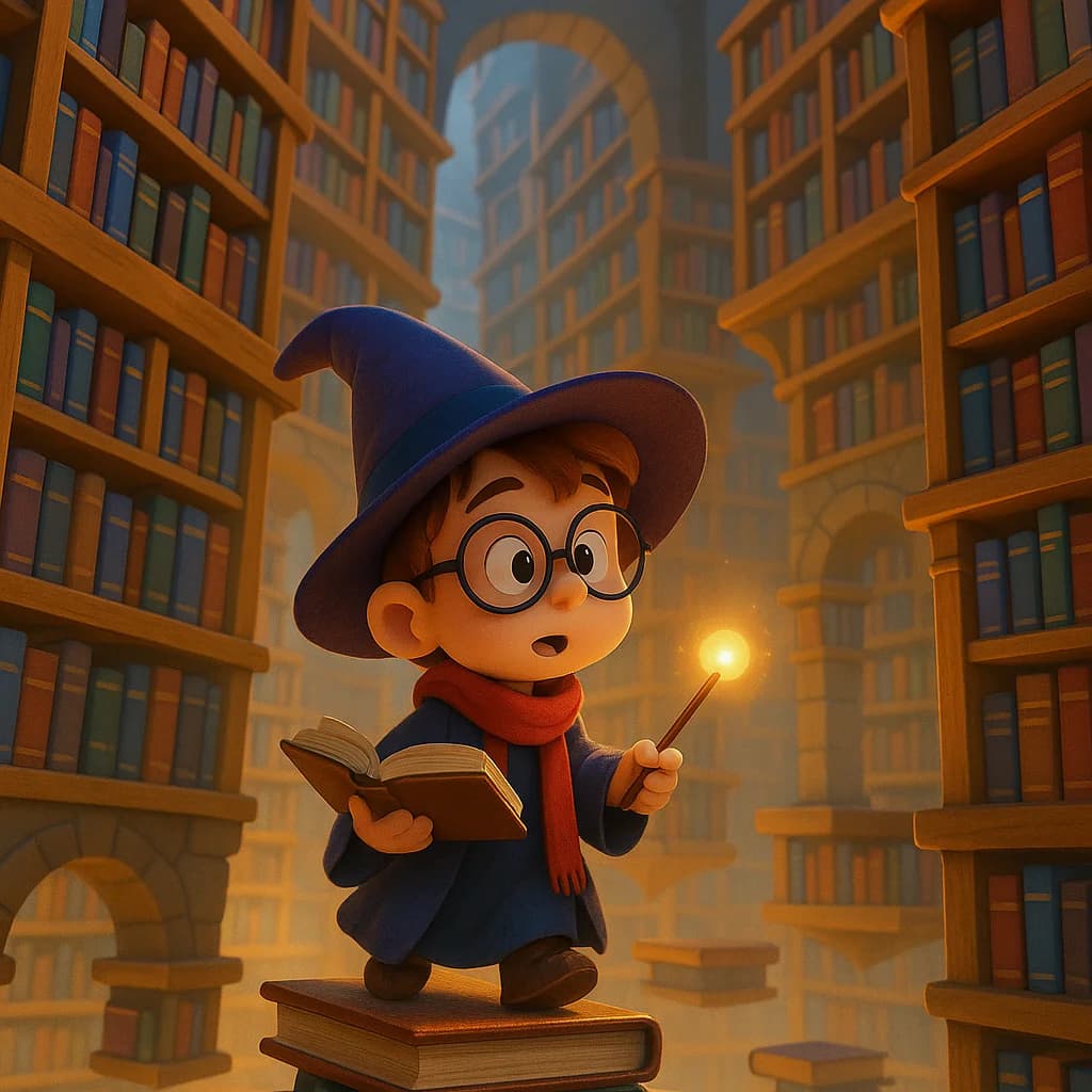 Young wizard student animated character