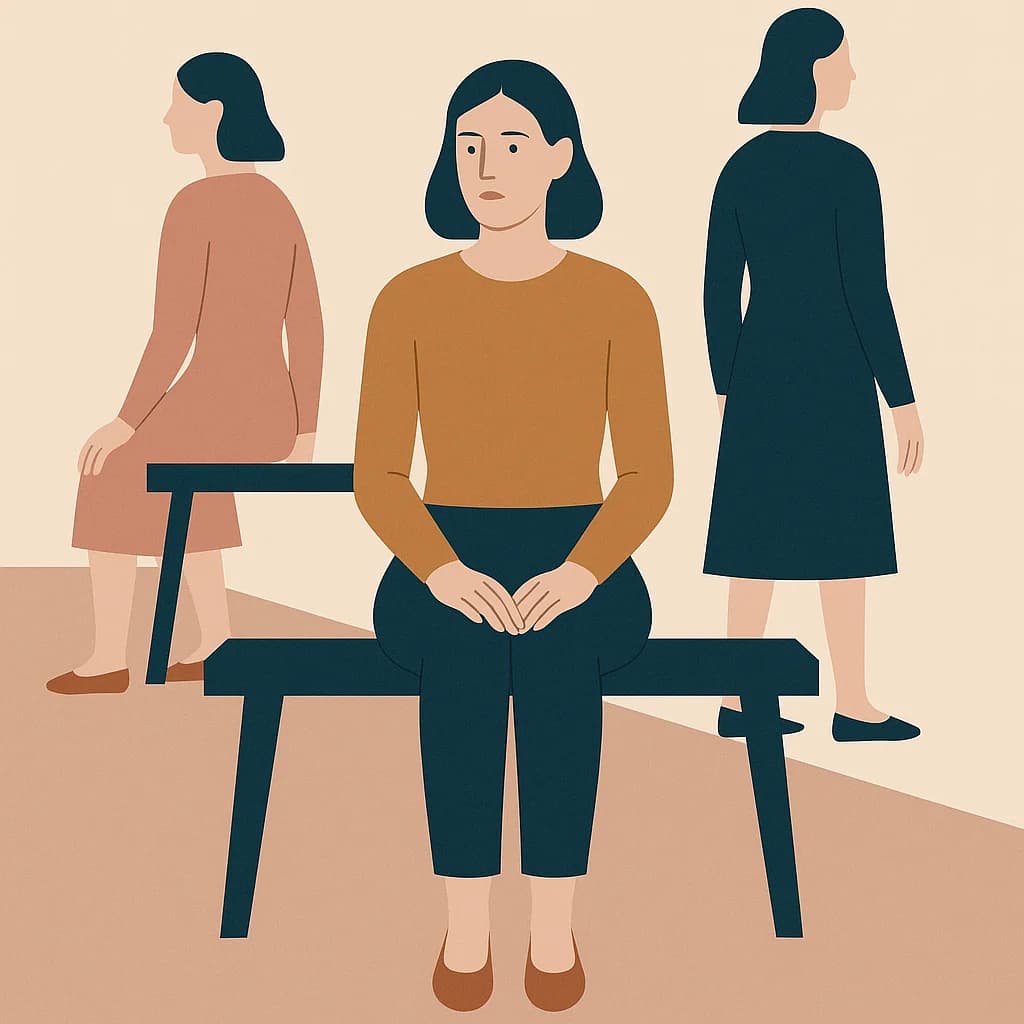Woman contemplating art in museum