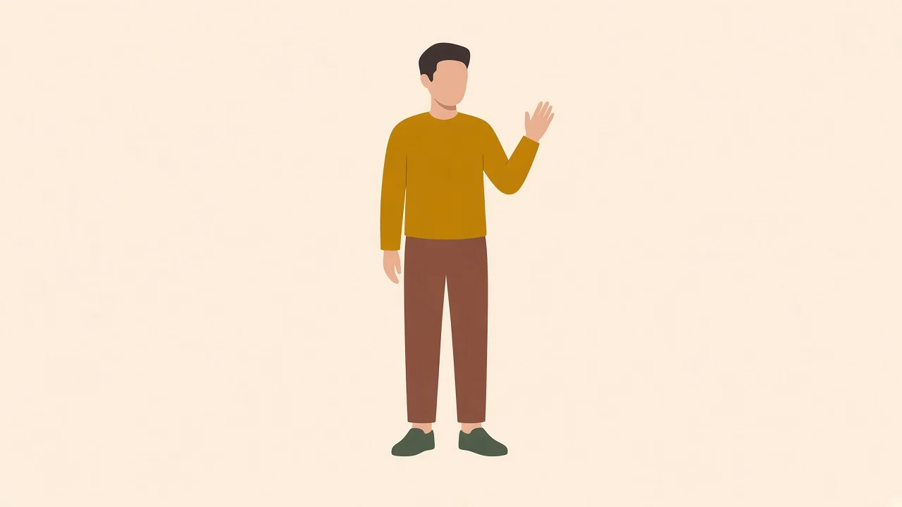 Flat illustration of one person standing still and waving