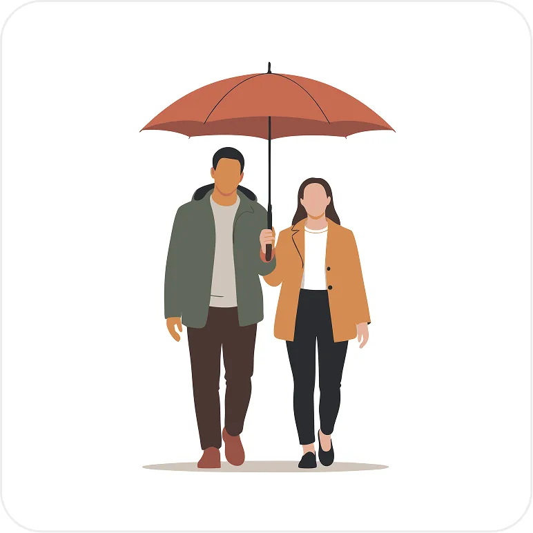 Flat design vector illustration of "Couple under umbrella flat design" - Free Flat AI Illustration Generator by Illustro
