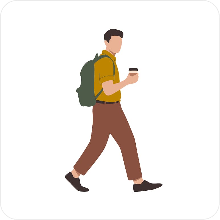 Flat design vector illustration of "Man walking with coffee flat design" - Free Flat AI Illustration Generator by Illustro