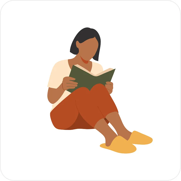 Flat design vector illustration of "Woman reading a book flat design" - Free Flat AI Illustration Generator by Illustro
